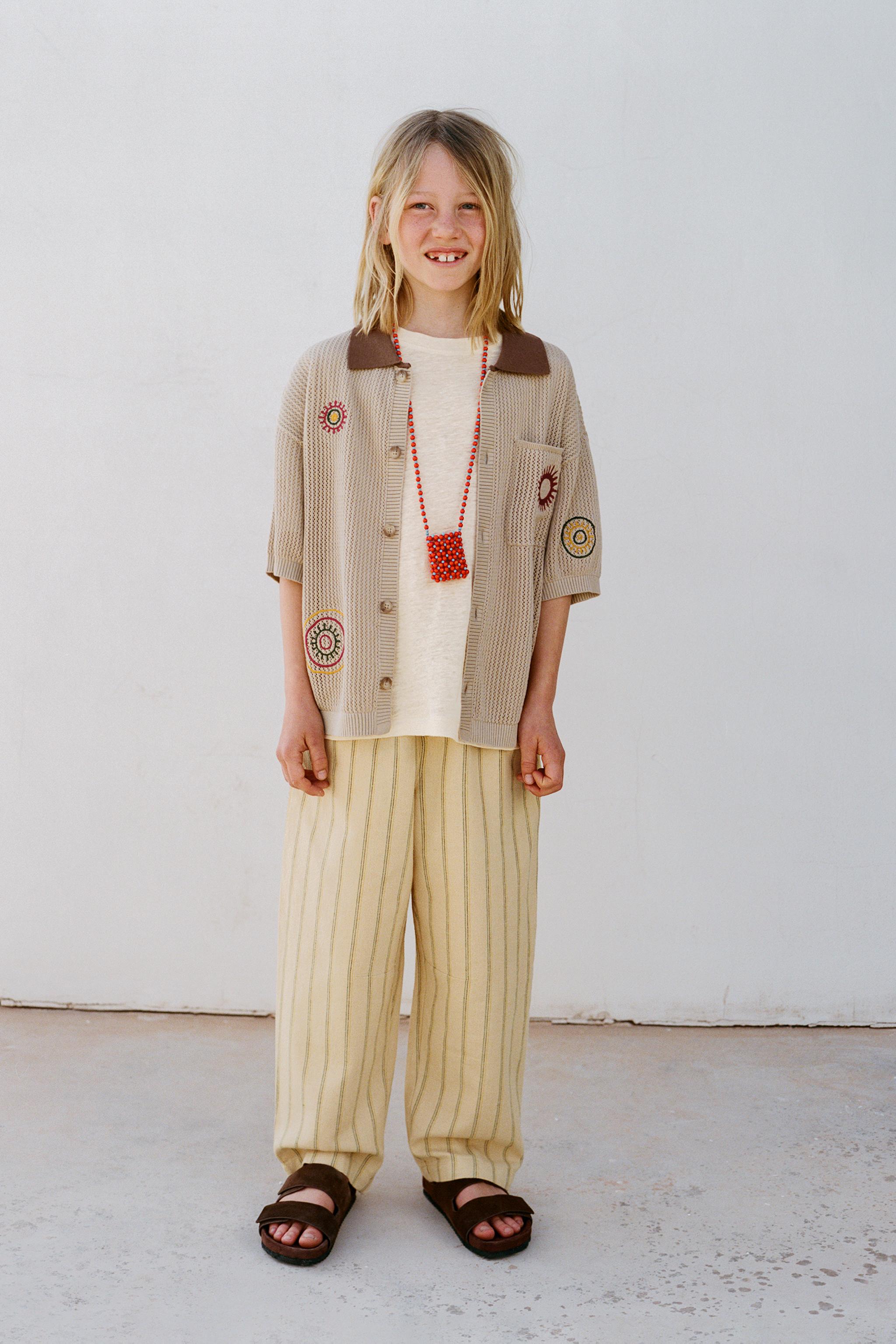STRIPED COTTON LINEN STRAIGHT PANTS